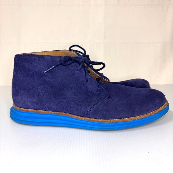 COLE HAAN Lunargrand Chukka Boots Men's 9 Blue Suede Lace Up Ankle Boot Colorful - Picture 1 of 12